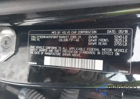 2019 Volvo S90 T5 Momentum z USA, uszkodzony, nr VIN LVY102MK4KP079817